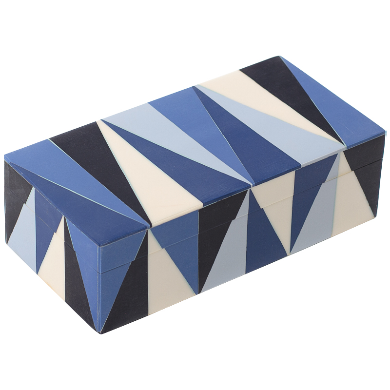 Шкатулка Blue White Triangles Bone Inlay Box Синий Белый Голубой Черный в Перми | Loft Concept 