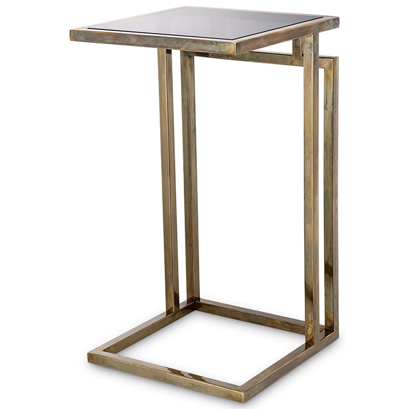 Приставной стол Eichholtz Side Table Marcus Brass Латунь Стекло Смок в Перми | Loft Concept 