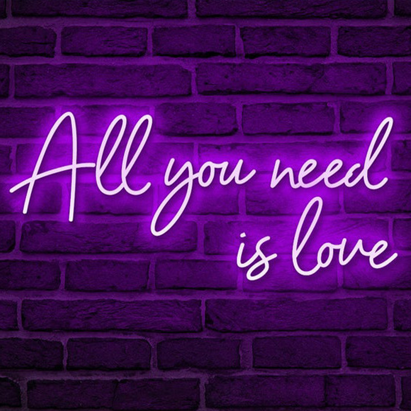 Неоновая настенная лампа All You Need is Love Neon Wall Lamp Фиолетовый Прозрачный Фиолетовый в Перми | Loft Concept 