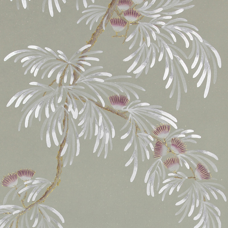 Обои ручная роспись Silk Tree Special Colourway on grey painted Xuan paper Обои ручная роспись Silk Tree Special Colourway on grey painted Xuan paper в Перми | Loft Concept