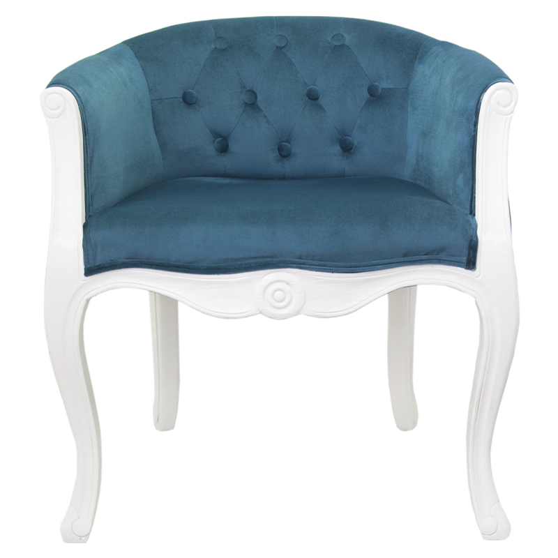 Кресло низкое в стиле прованс Louis French Armchair white and blue velour Бирюзовый Белый в Перми | Loft Concept 