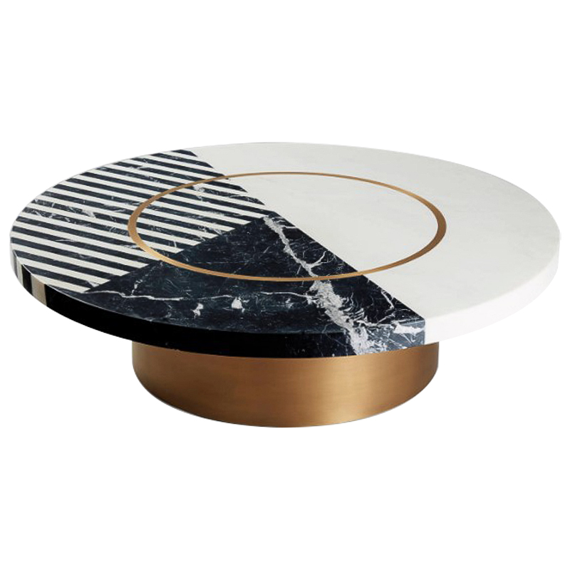 Кофейный стол Mercado Marble Brass Coffee Table Черно-белый Латунь в Перми | Loft Concept 