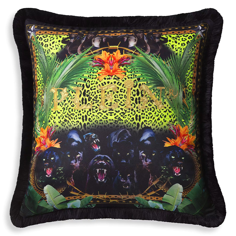 Подушка Philipp Plein Cushion Silk Jungle 50 x 50 Черный Мульти в Перми | Loft Concept 