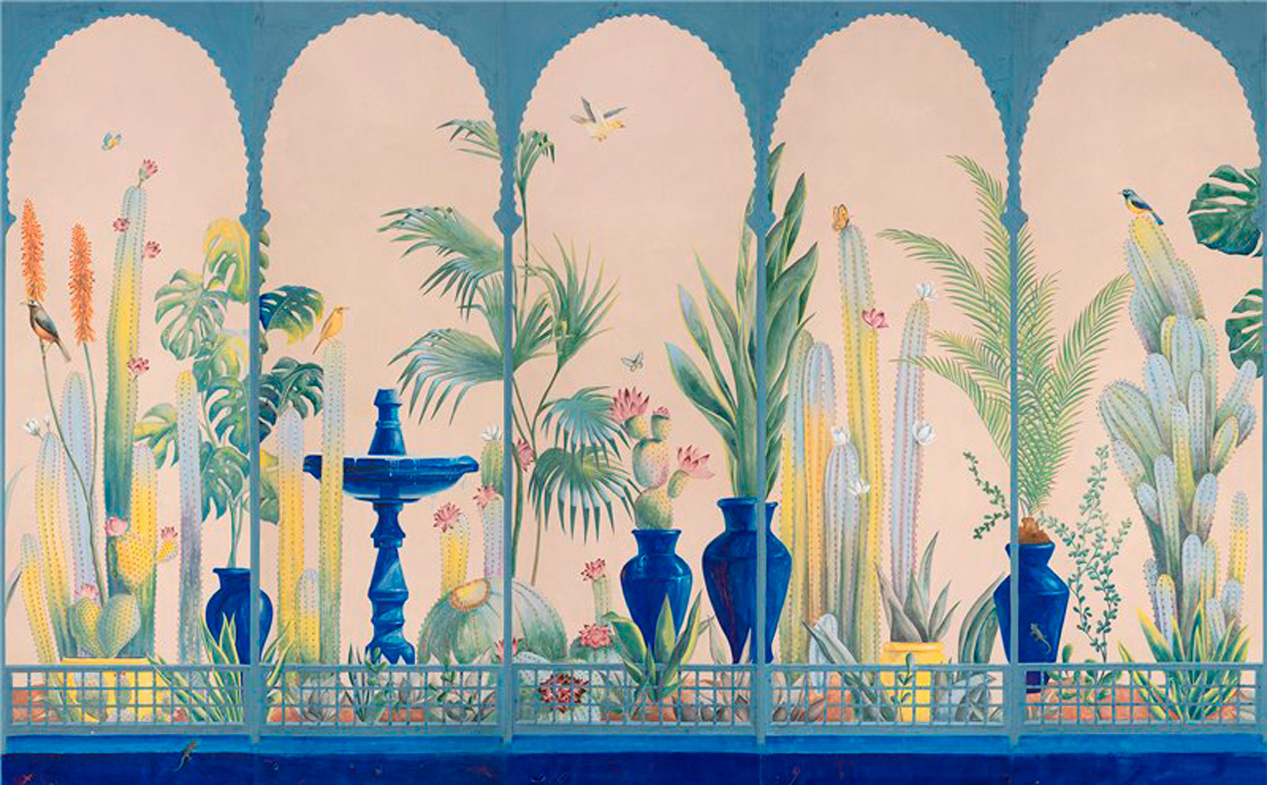 Обои ручная роспись Jardin Marrakech Majorelle on painted Xuan paper Обои ручная роспись Jardin Marrakech Majorelle on painted Xuan paper - постер Loft-Concept в Перми