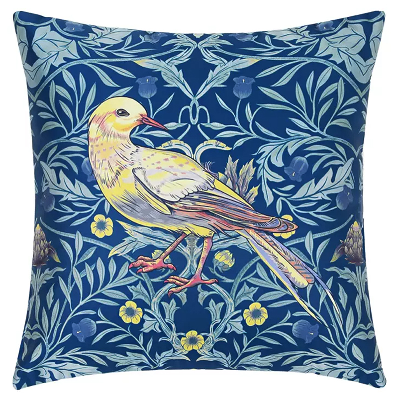 Декоративная подушка Bird and Flower Pattern Cushion Синий Мульти в Перми | Loft Concept 