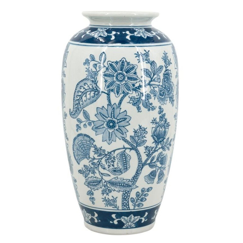 Ваза с синим цветочным орнаментом Blue & White Ornament Белый Синий Ваза с синим цветочным орнаментом Blue & White Ornament Белый Синий в Перми | Loft Concept