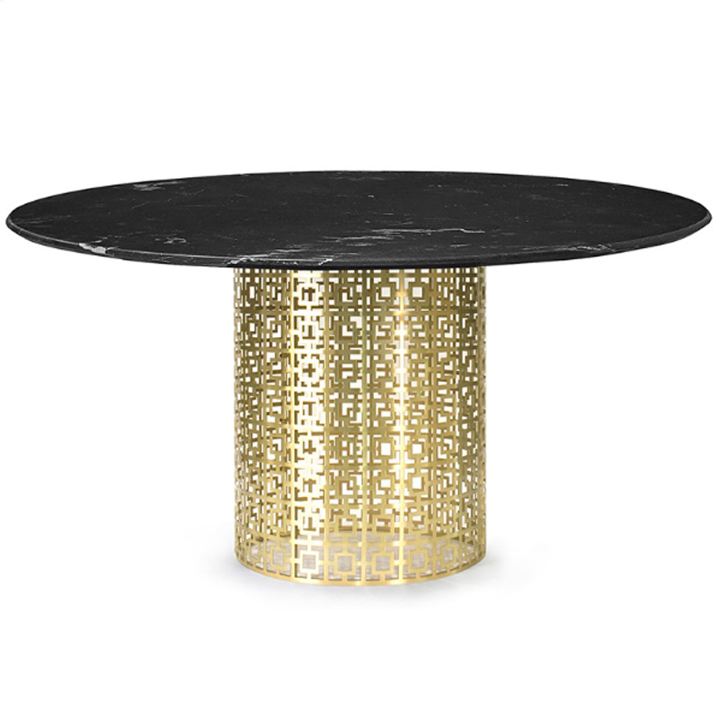 Обеденный стол Jonathan Adler Nixon Dining Table Черная столешница мрамор Золотой Черный Мрамор Nero в Перми | Loft Concept 