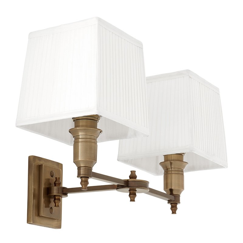 Бра Wall Lamp Lexington Double Brass+White Латунь Античная полированная Белый в Перми | Loft Concept 