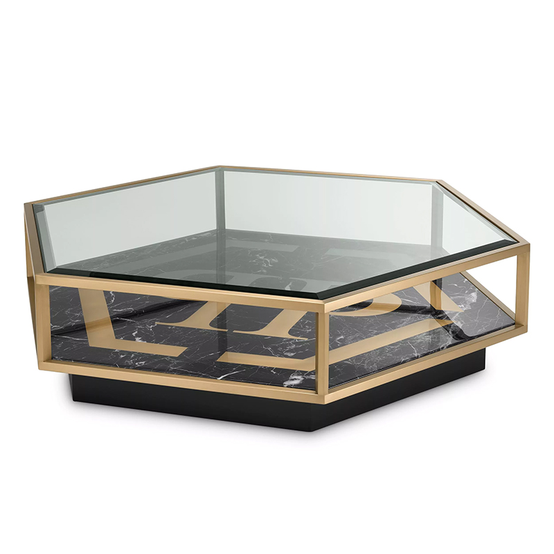 Кофейный стол Philipp Plein Coffee Table Falcon View Прозрачное Стекло Черный Золотой в Перми | Loft Concept 