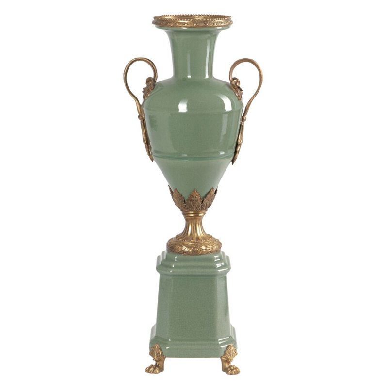 Ваза зеленого цвета из фарфора на высокой подставке с бронзовыми ручками Eden Garden porcelain and bronze Зеленый Бронза Ваза зеленого цвета из фарфора на высокой подставке с бронзовыми ручками Eden Garden porcelain and bronze Зеленый Бронза в Перми | Loft Concept