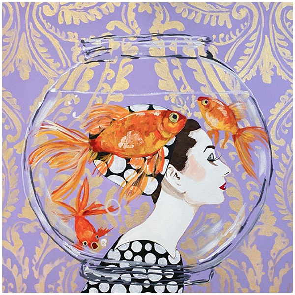 Картина Audrey Fishbowl on Lavender Damask Background Мульти в Перми | Loft Concept 