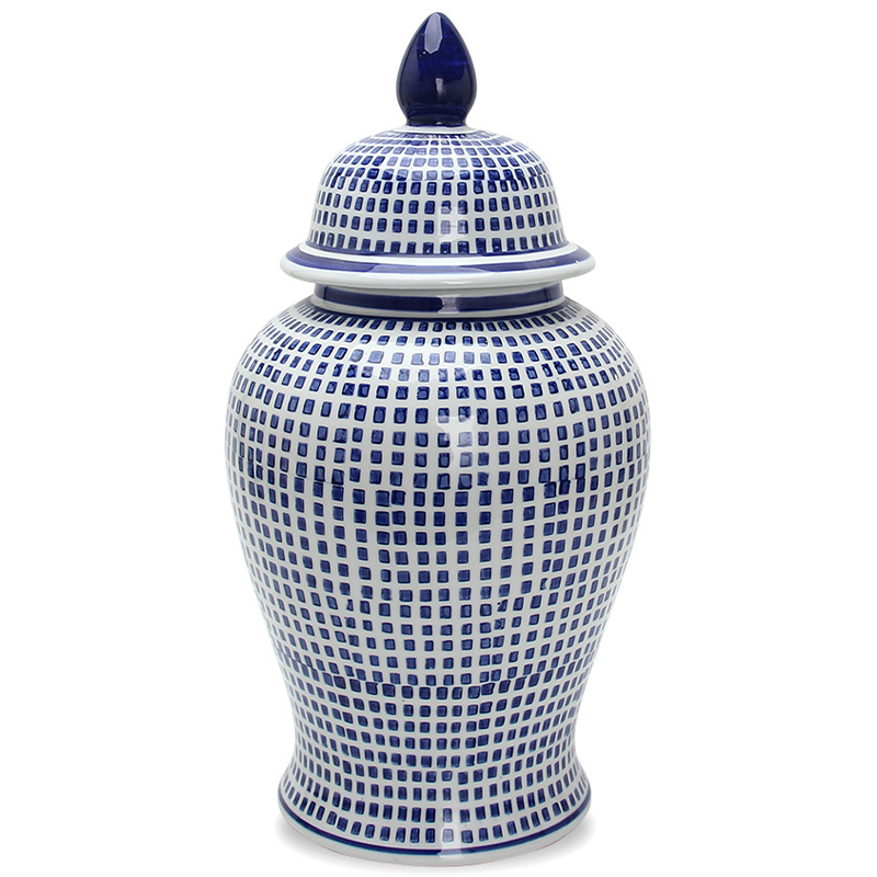 Ваза с крышкой Oriental Blue & White Square Pattern Vase Белый Синий в Перми | Loft Concept 