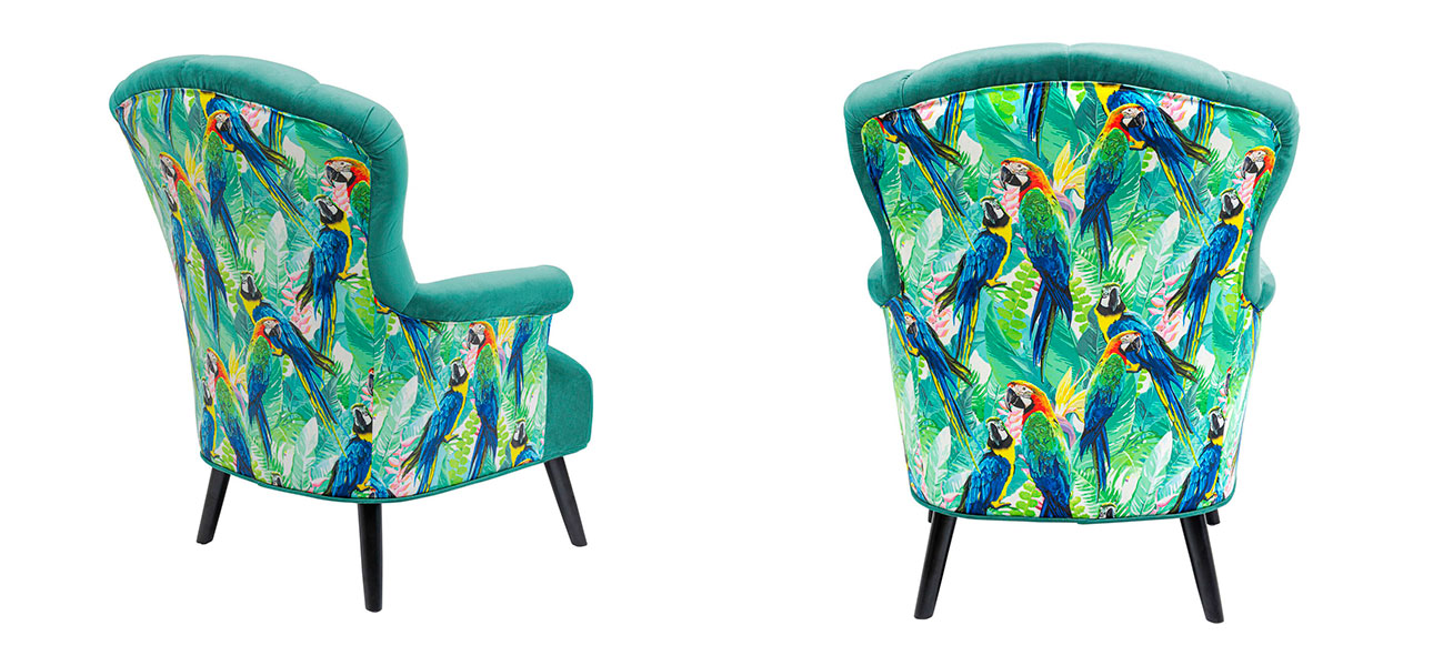 Кресло бирюзовое с принтом Попугаи Animal planet - фото №1