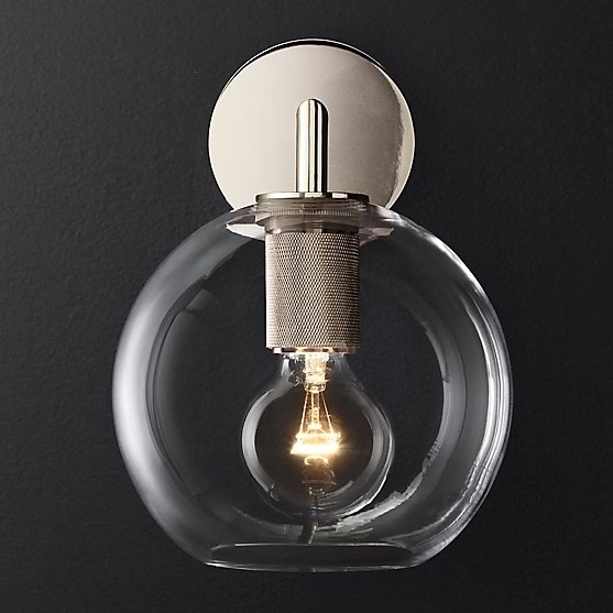 Бра RH Utilitaire Globe Shade Single Sconce Silver Прозрачное Стекло Никель в Перми | Loft Concept 