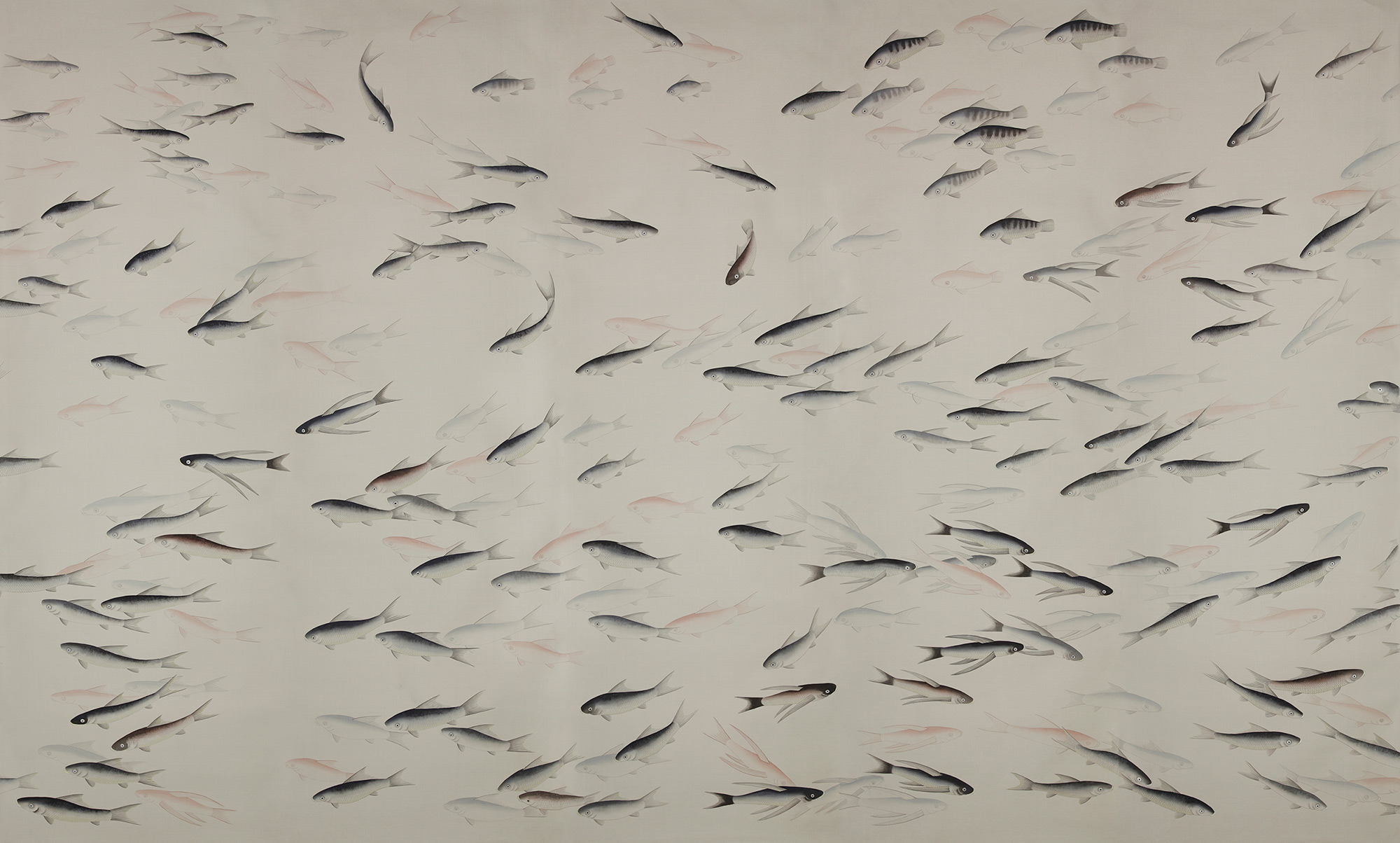 Обои ручная роспись Fishes Blue Pearl on Icefield dyed silk Обои ручная роспись Fishes Blue Pearl on Icefield dyed silk - постер Loft-Concept в Перми