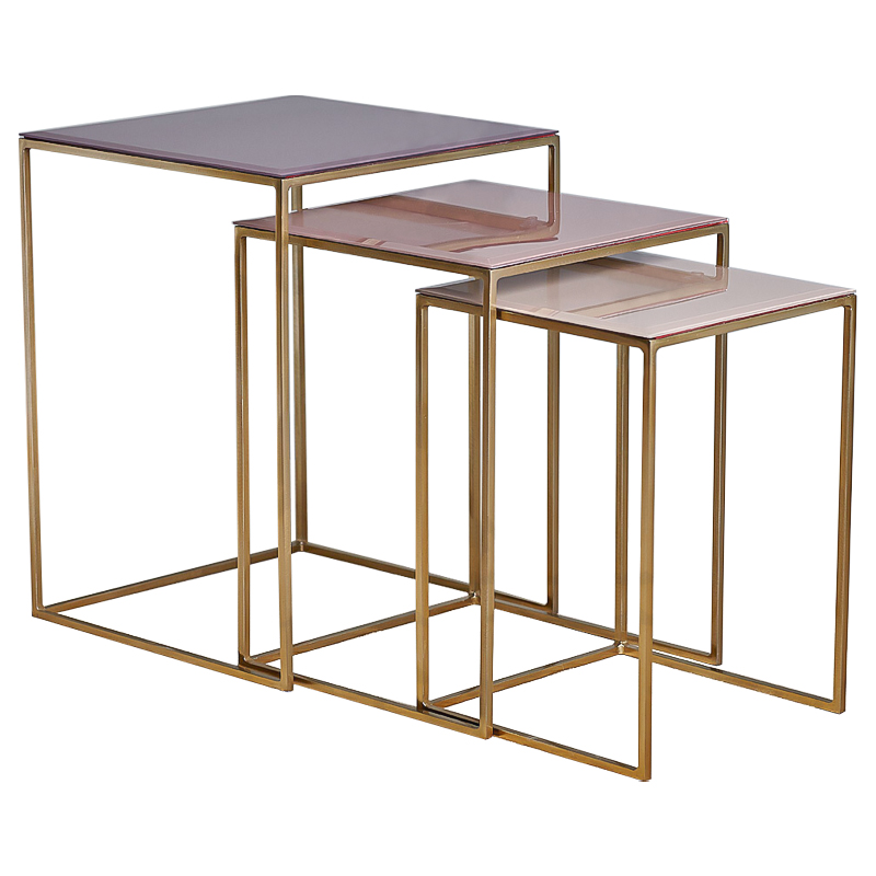 Комплект столиков Corbin Side Tables Золотой Розовый пастельный Дымчатая Роза в Перми | Loft Concept 