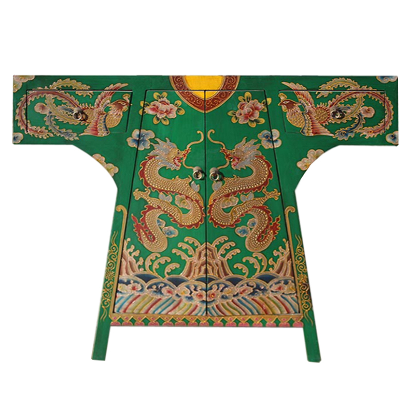 Зеленая Консоль в Китайском Стиле ручная роспись Драконы Green Oriental Robe Зеленый Мульти в Перми | Loft Concept 