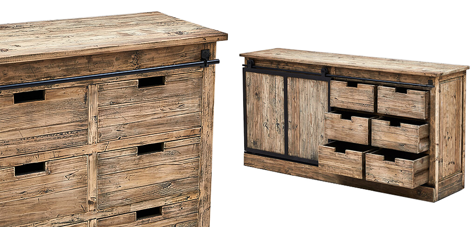 Комод с 6-ю ящиками и раздвижной дверцей лофт Ernesto Wood Commode Комод с 6-ю ящиками и раздвижной дверцей лофт Ernesto Wood Commode - Loft-Concept в Перми