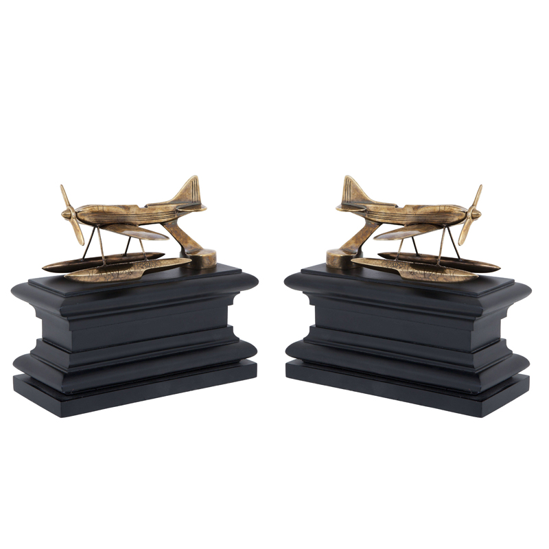 Держатель для книг Eichholtz Bookend Hydroplane set of 2 brass Латунь Античная полированная Черный в Перми | Loft Concept 