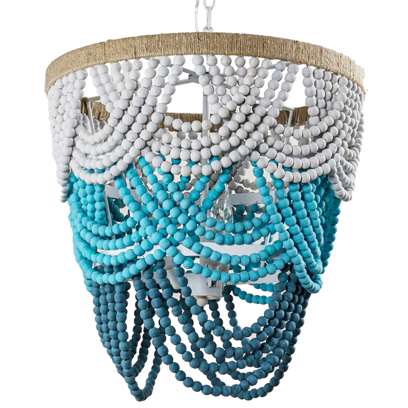 Круглая многоярусная люстра с подвесками в виде круглых бусин Wooden Beads Turquoise Chandelier Бирюзовый Светло-серый Морская синь в Перми | Loft Concept 