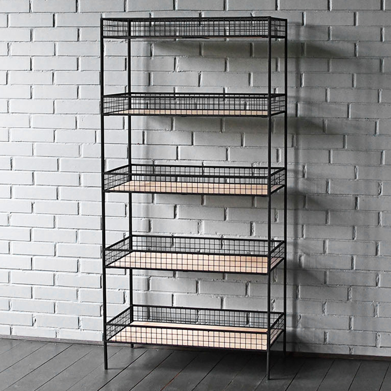 Стеллаж Keith Industrial Metal Rust Rack Черный Древесина в Перми | Loft Concept 