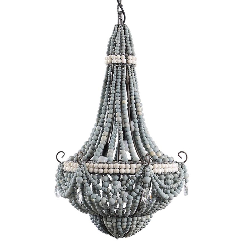 Люстра каплевидной формы украшенная серыми бусинами Wooden Beads Grey Chandelier Серый Белый Черный Люстра каплевидной формы украшенная серыми бусинами Wooden Beads Grey Chandelier Серый Белый Черный в Перми | Loft Concept