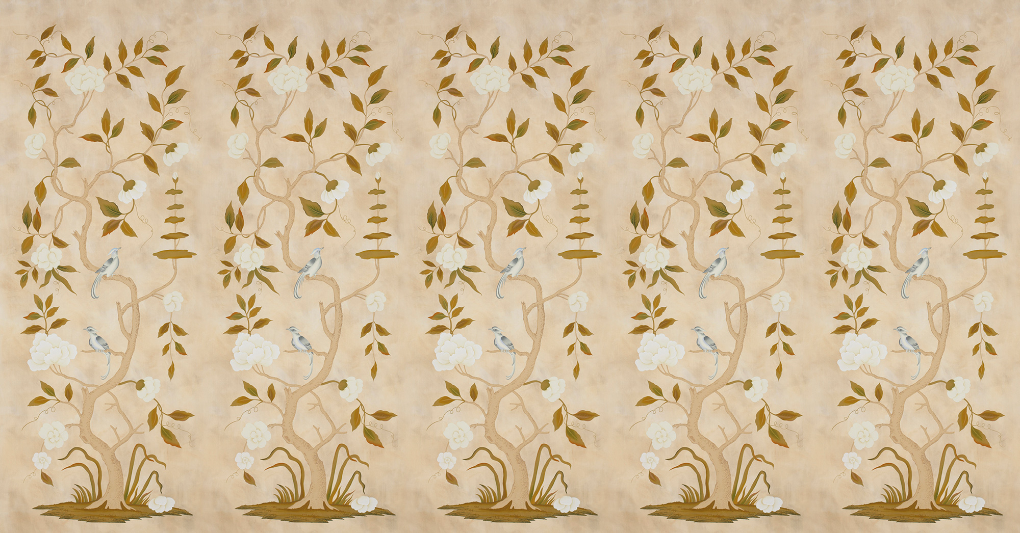 Обои ручная роспись Gustavian Tree of Life Special Colourway on Edo custom white painted silk Обои ручная роспись Gustavian Tree of Life Special Colourway on Edo custom white painted silk - постер Loft-Concept в Перми