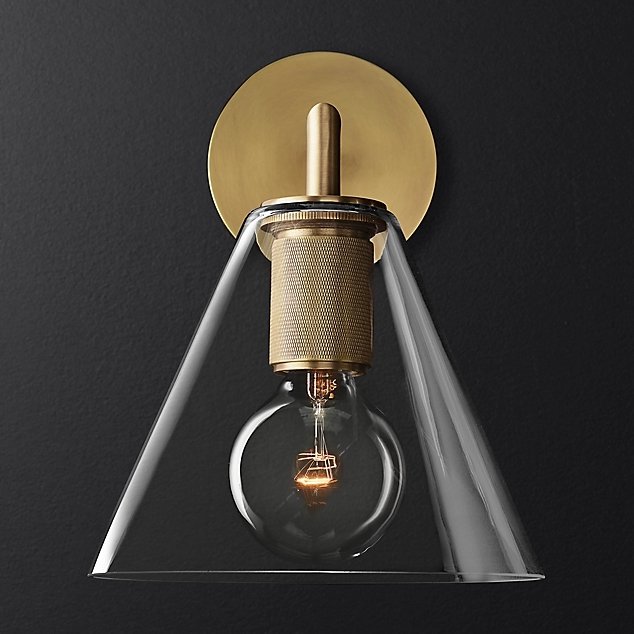 Бра RH Utilitaire Funnel Shade Single Sconce Brass Прозрачное Стекло Латунь в Перми | Loft Concept 