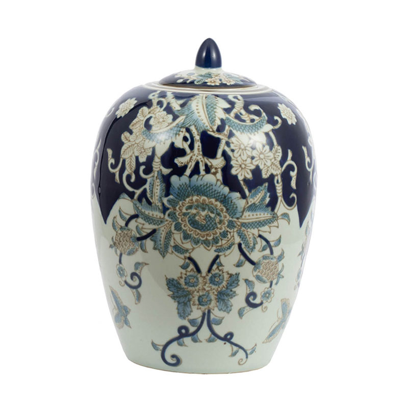 Ваза с крышкой Blue & White Ornament Vase barrel Белый Синий в Перми | Loft Concept 