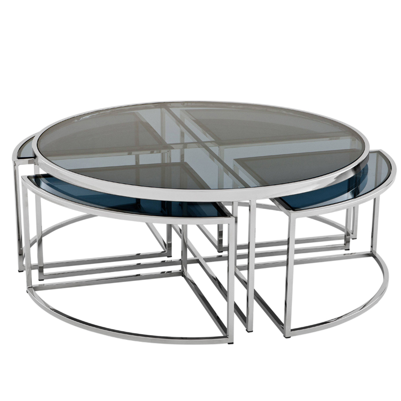 Кофейный стол Eichholtz Coffee Table Padova Stainless steel Нержавеющая сталь Стекло Смок в Перми | Loft Concept 