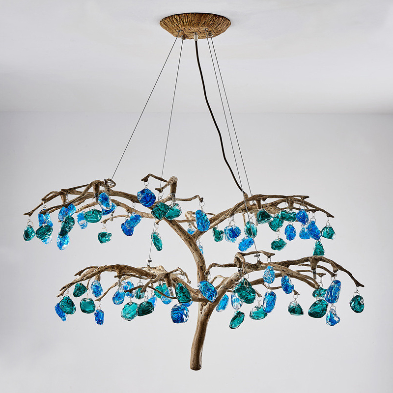 Люстра Precious Tree Chandelier Винтажное Светлое Золото Синий Бирюзовый в Перми | Loft Concept 