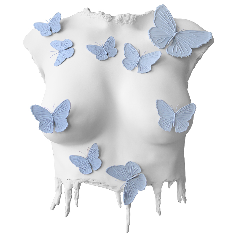 Аксессуар на стену Sculpture Female Torso Butterflies Белый Голубой в Перми | Loft Concept 