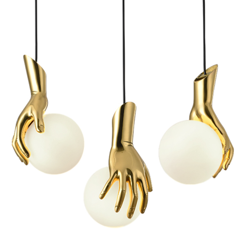 Подвесной светильник Золотая рука Gold Hand Pendant lamp Глянцевое золото Прозрачный белый в Перми | Loft Concept 