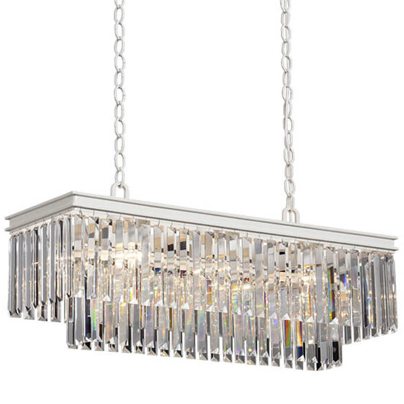 Люстра RH 1920s Odeon Clear Glass Rectangular Chandelier  White iron Длина 80 Белый Прозрачное Стекло в Перми | Loft Concept 