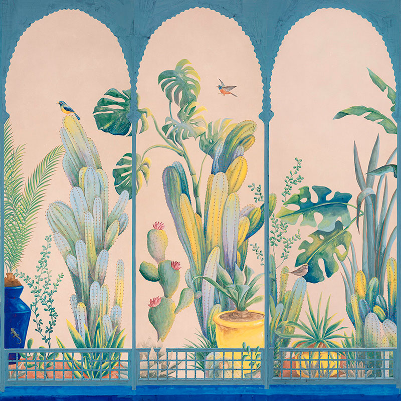 Обои ручная роспись Jardin Marrakech Majorelle on painted Xuan paper  в Перми | Loft Concept 