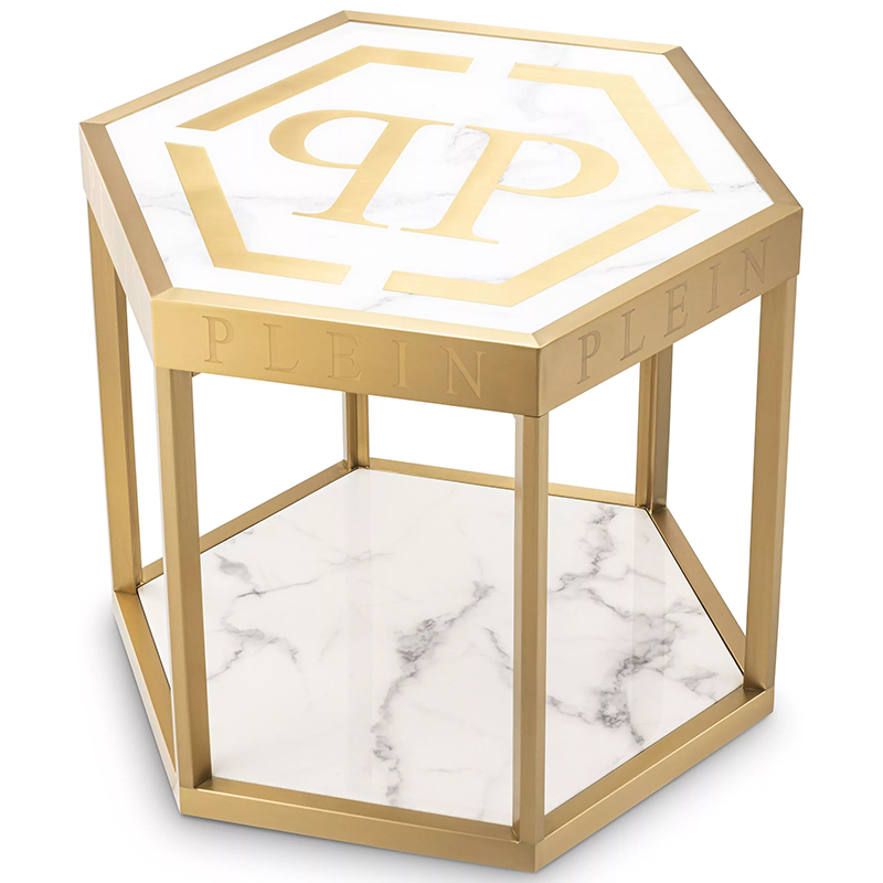 Приставной стол Philipp Plein Side Table Billionaire Золотой Белый Мрамор Bianco в Перми | Loft Concept 