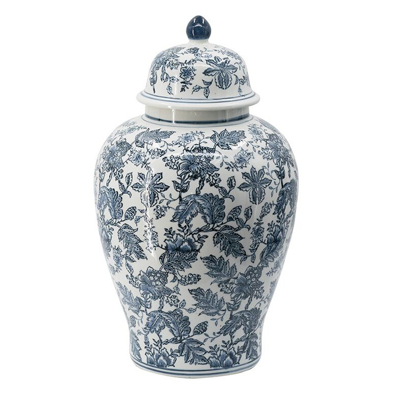 Ваза с крышкой и бело-синим цветочным узором Blue & White Ornament Белый Синий Ваза с крышкой и бело-синим цветочным узором Blue & White Ornament Белый Синий в Перми | Loft Concept