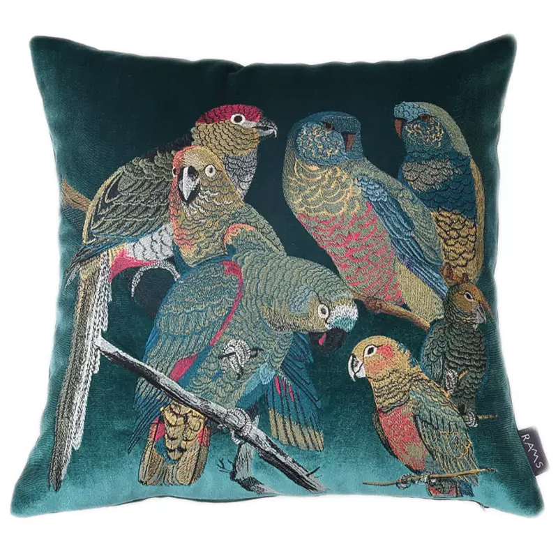 Декоративная подушка с вышивкой Embroidery Parrots Pillow Green Зеленый Мульти в Перми | Loft Concept 