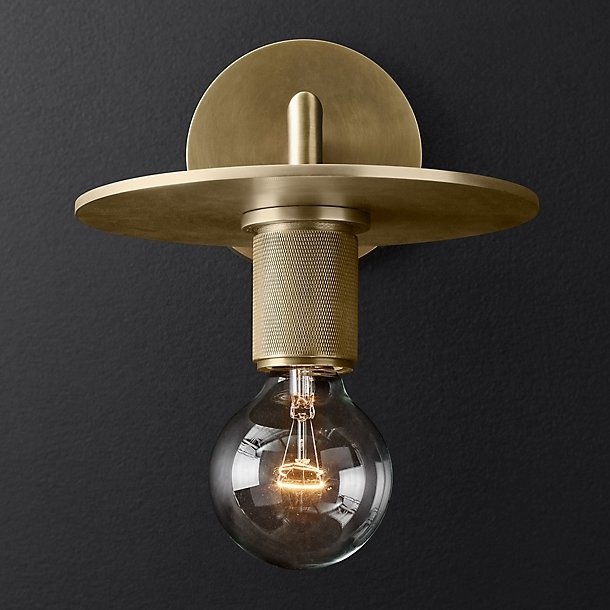 Бра RH Utilitaire Knurled Disk Shade Sconce Brass Латунь в Перми | Loft Concept 