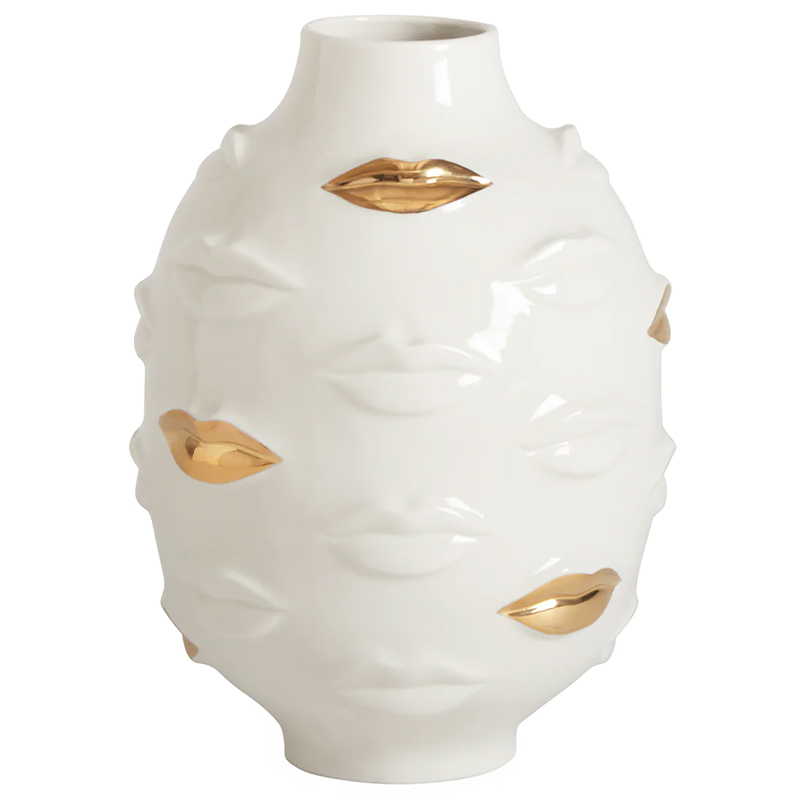 Ваза Jonathan Adler Gilded Gala Round Vase Глянцевое золото Белый в Перми | Loft Concept 