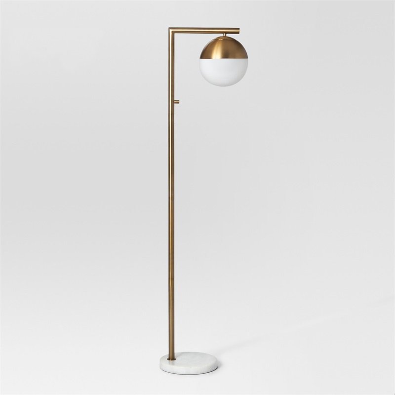 Торшер Geneva Single Glass Globe Floor Lamp Белый Латунь в Перми | Loft Concept 