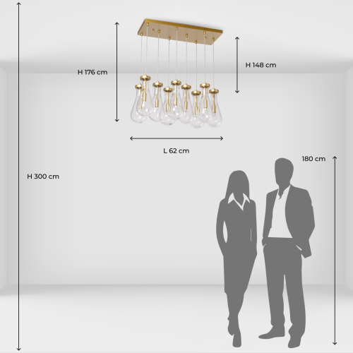 Люстра с 9-ю прозрачными стеклянными плафонами в форме капли Lucid Rain  в Перми