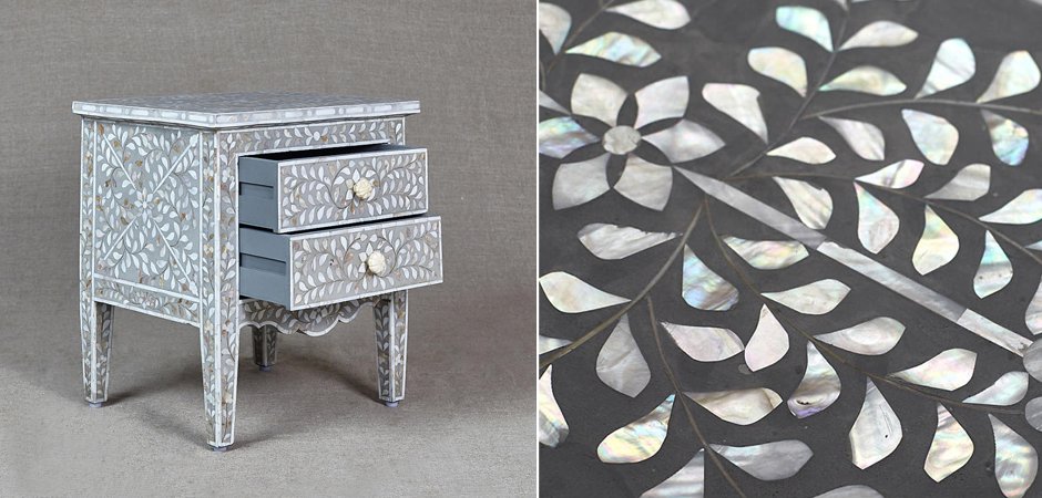Комод инкрустация перламутром Inlaid Bone Openwork Gray Серый Комод инкрустация перламутром Inlaid Bone Openwork Gray Серый - Loft-Concept в Перми