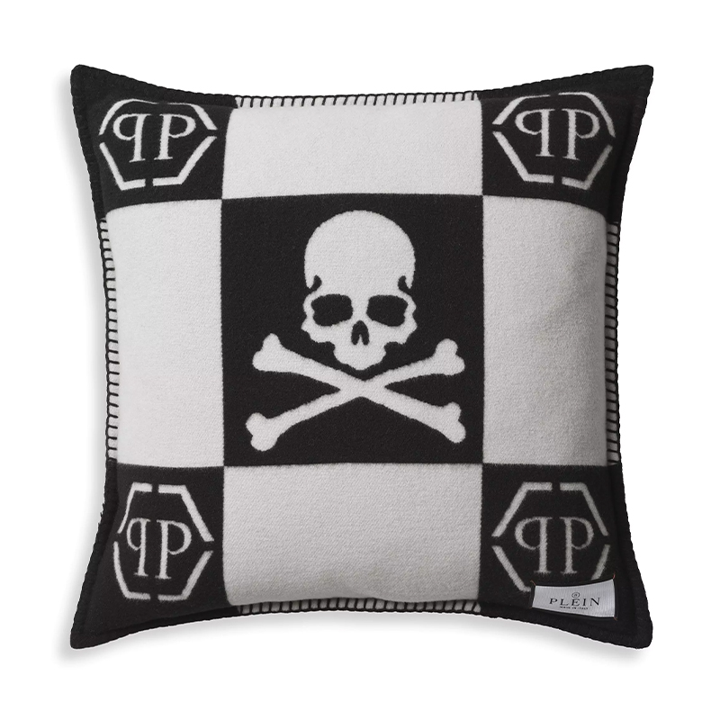 Подушка Philipp Plein Cushion Cashmere Skull 45 x 45 Black Черно-белый в Перми | Loft Concept 