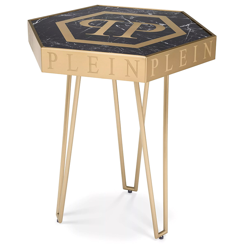 Приставной стол Philipp Plein Side Table Falcon Nest Золотой Черный Мрамор Nero Прозрачное Стекло в Перми | Loft Concept 