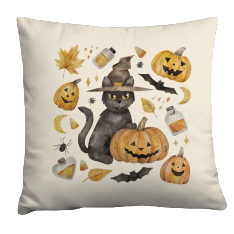 Подушка Halloween Pumpkin Cat Белый Оранжевый Серый в Перми | Loft Concept 