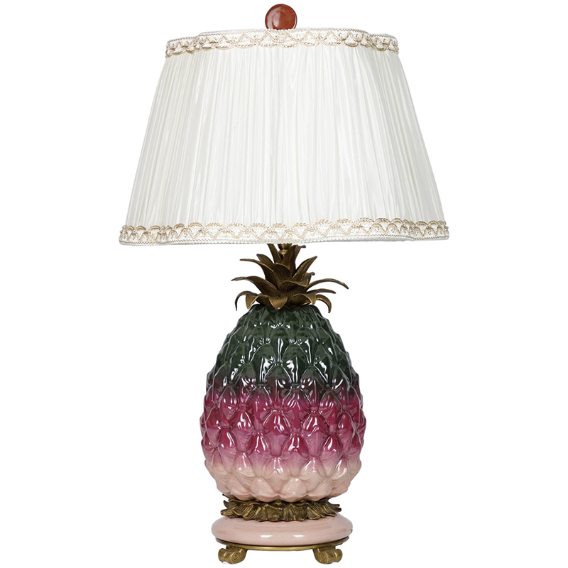 Настольная лампа с абажуром Pineapple Dark Green Purple Table Lamp Белый Бронза Зеленый Розовый в Перми | Loft Concept 