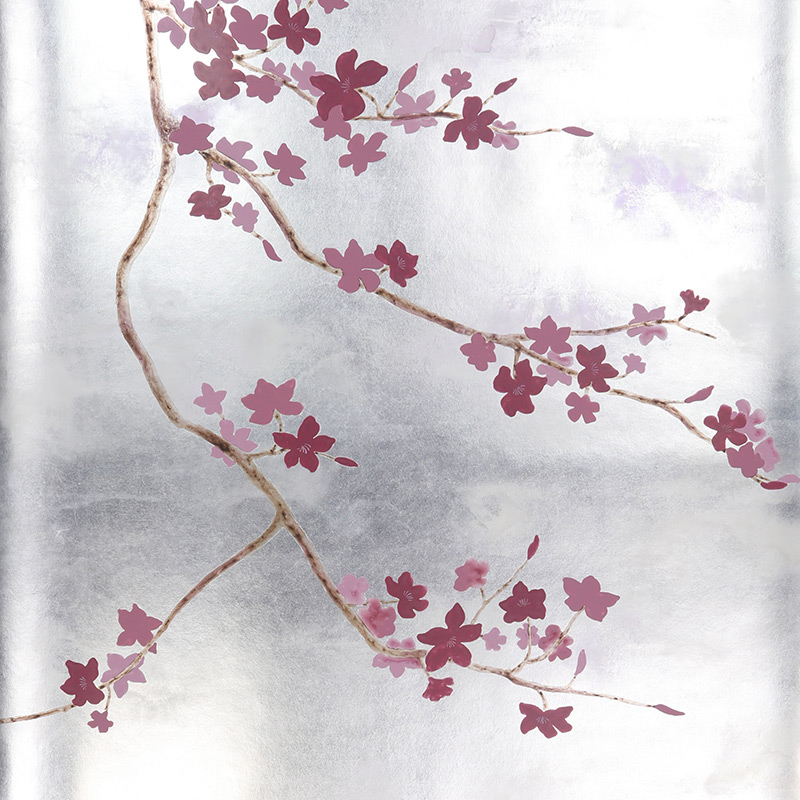 Обои ручная роспись Cherry Tree Special Colourway on Sterling Silver gilded paper  в Перми | Loft Concept 