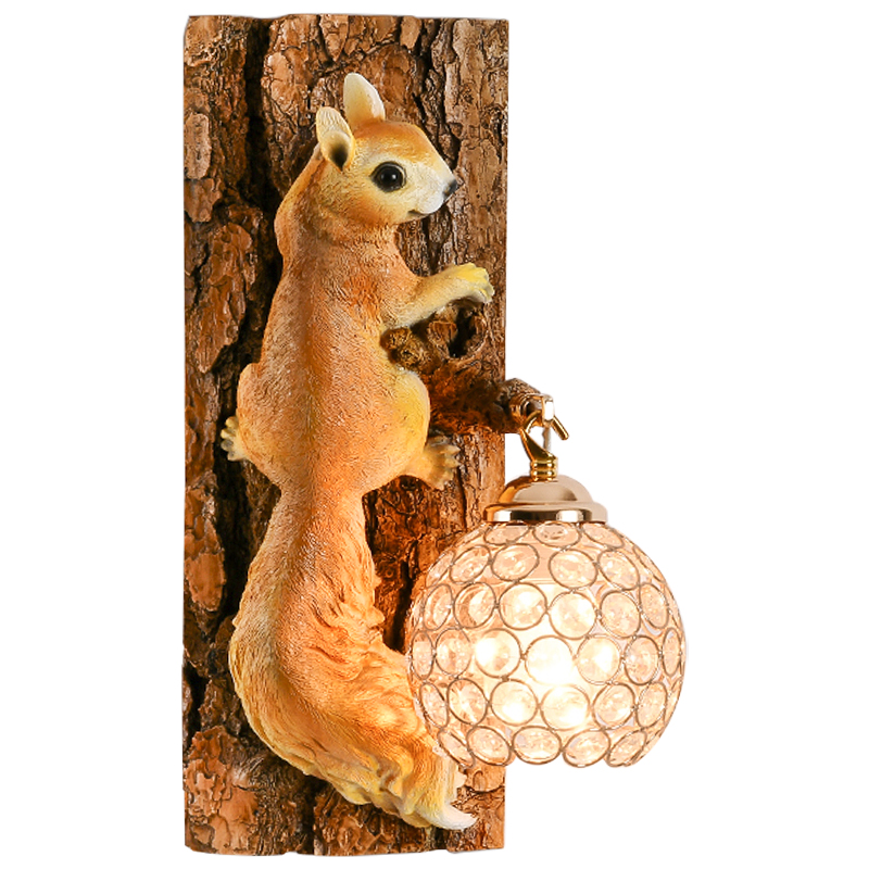 Бра для детской Белка на дереве Squirrel Wall Lamp Коричневый Оранжевый Латунь в Перми | Loft Concept 