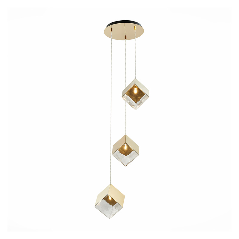 Потолочная люстра Pyrite Chandelier gold cube 3 Золотой Прозрачный в Перми | Loft Concept 